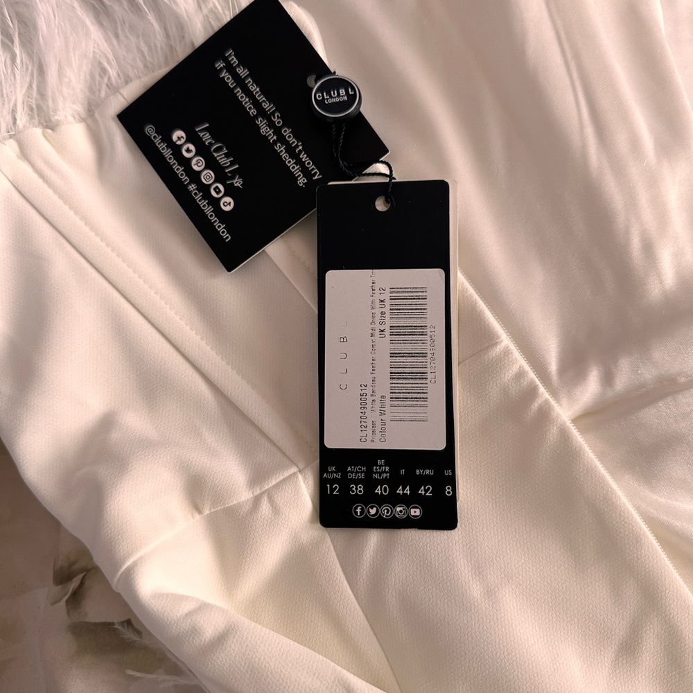 White CLUBL Dress with Feathers *NEVER WORN WITH TAGS*